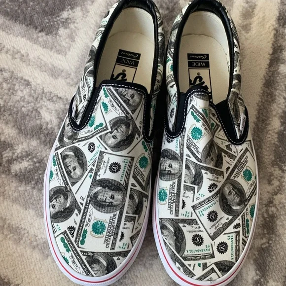NEW Vans Mens 9.5 wide OTW Hundred Dollar Bills Customs Slip on Shoes sneakers - Picture 8 of 9